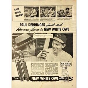 White Owl "Pauk Derringer Finds Havana Flavor in New White Owl" Vtg Ad 1940-41